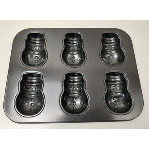 Snowman Christmas/Holiday Baking Pan/Molds/Cornbread Six 4" Sturdy Black Metal